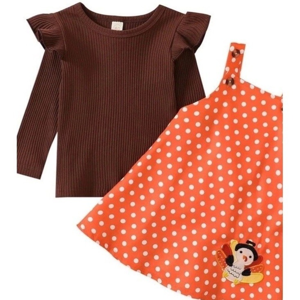 Unbranded Jumper Set Girls 12-18 Months Orange NEW Thanksgiving Turkey Polka Dot